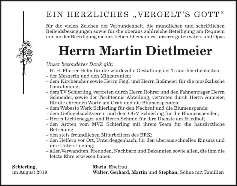 Traueranzeige Martin Dietlmeier