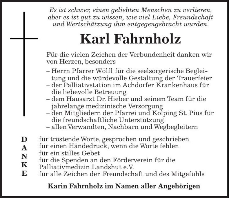 Traueranzeige Karl Fahrnholz