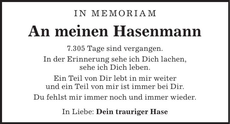Traueranzeige  Hasenmann