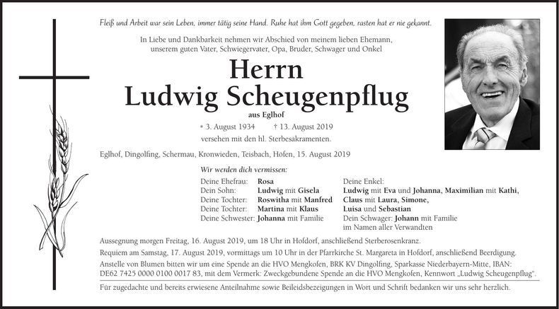 Traueranzeige Ludwig Scheugenpflug