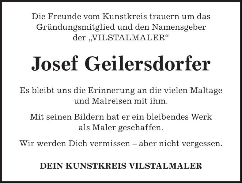 Traueranzeige Josef Geilersdorfer