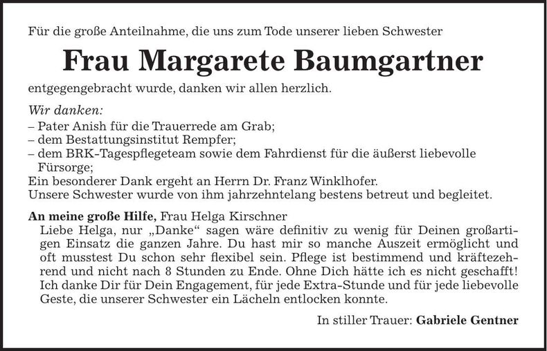 Traueranzeige xxx Gentner