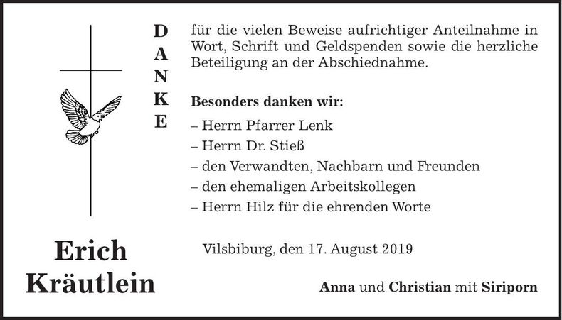 Traueranzeige Erich Kräutlein