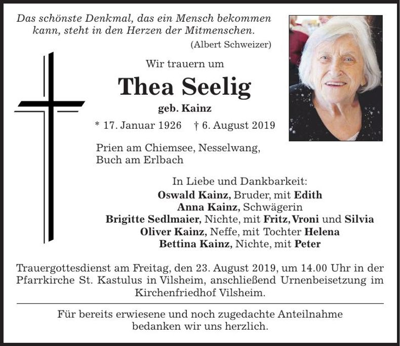 Traueranzeige Thea Seelig