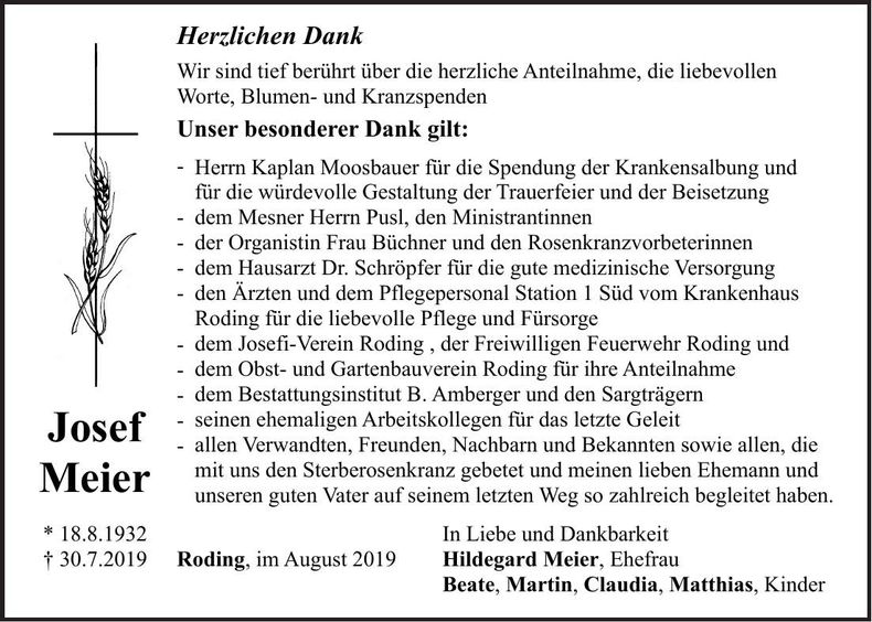 Traueranzeige Josef Meier