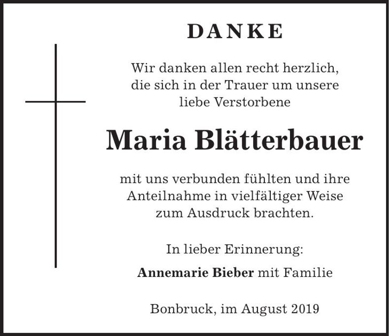 Traueranzeige Maria Blätterbauer