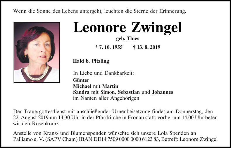 Traueranzeige Leonore Zwingel