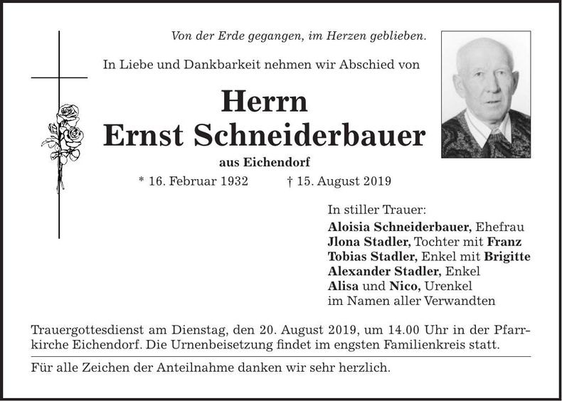 Traueranzeige Ernst Schneiderbauer