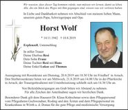 Traueranzeige Horst Wolf