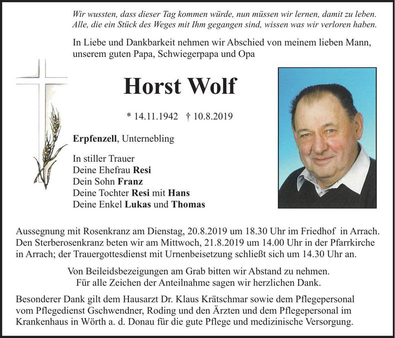 Traueranzeige Horst Wolf