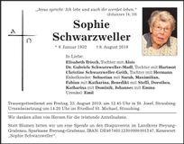 Traueranzeige Sophie Schwarzweller