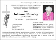 Traueranzeige Johanna Novotny