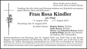 Traueranzeige Rosa Kindler