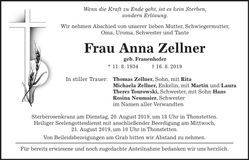 Traueranzeige Anna Zellner