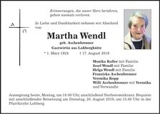 Traueranzeige Martha Wendl