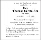 Traueranzeige Therese Schneider