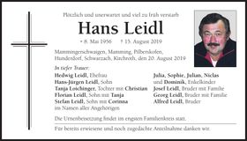 Traueranzeige Hans Leidl