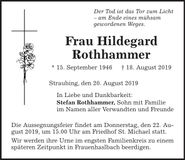 Traueranzeige Hildegard Rothhammer