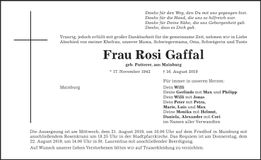 Traueranzeige Rosi Gaffal