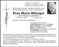 Traueranzeige Maria Biberger