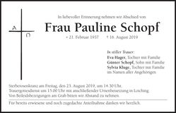 Traueranzeige Pauline Schopf
