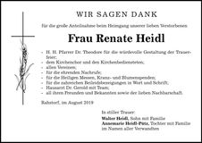 Traueranzeige Renate Heidl