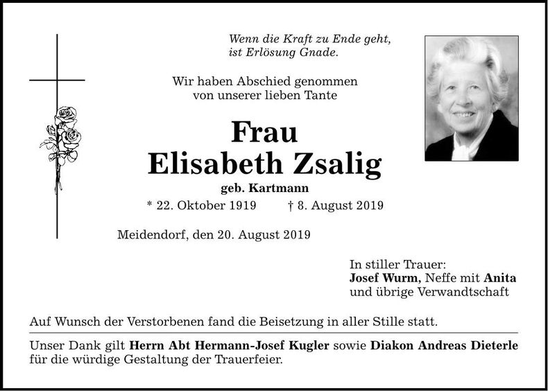 Traueranzeige Elisabeth Zsalig