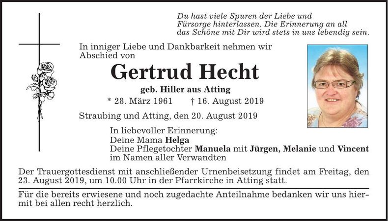 Traueranzeige Gertrud Hecht
