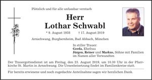 Traueranzeige Lothar Schwabl