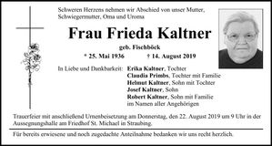 Traueranzeige Frieda Kaltner