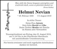 Traueranzeige Helmut Nevian