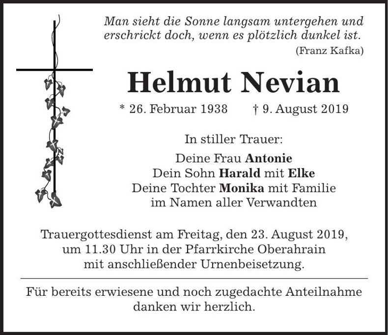 Traueranzeige Helmut Nevian