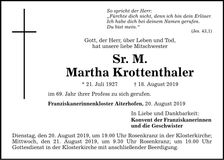 Traueranzeige Krottenthaler Martha