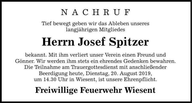 Traueranzeige Josef Spitzer