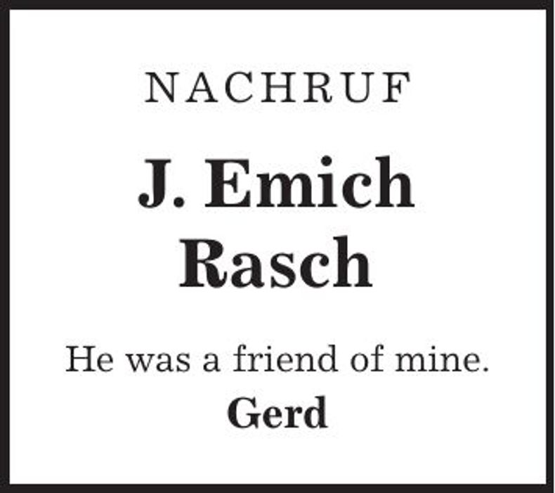 Traueranzeige J. Emich Rasch