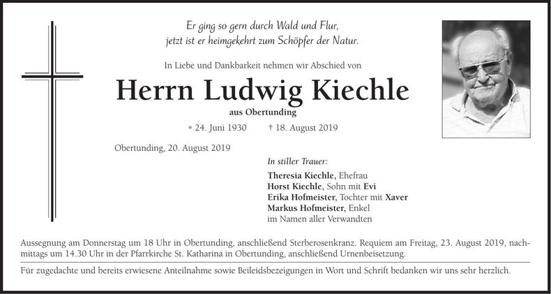 Traueranzeige Ludwig Kiechle