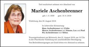 Traueranzeige Mariele Aschenbrenner