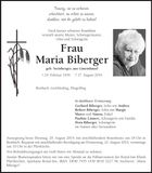 Traueranzeige Maria Biberger