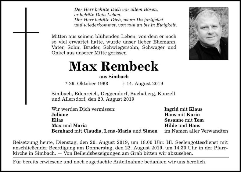 Traueranzeige Max Rembeck