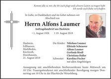 Traueranzeige Alfons Laumer
