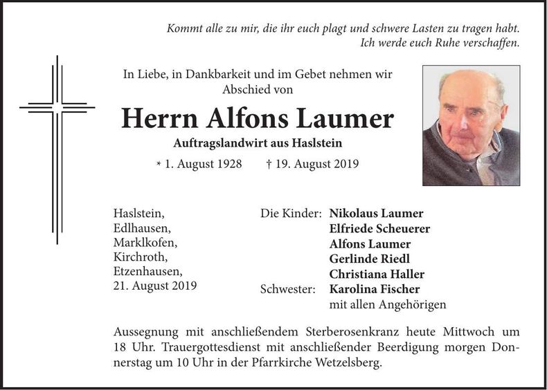 Traueranzeige Alfons Laumer