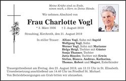 Traueranzeige Charlotte Vogl