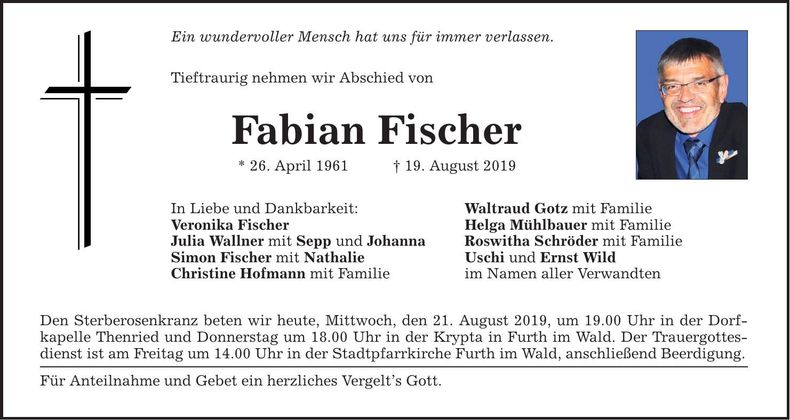 Traueranzeige Fabian Fischer
