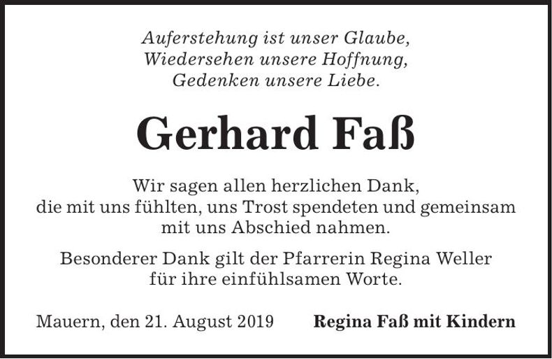 Traueranzeige Gerhard Faß