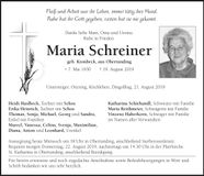 Traueranzeige Maria Schreiner