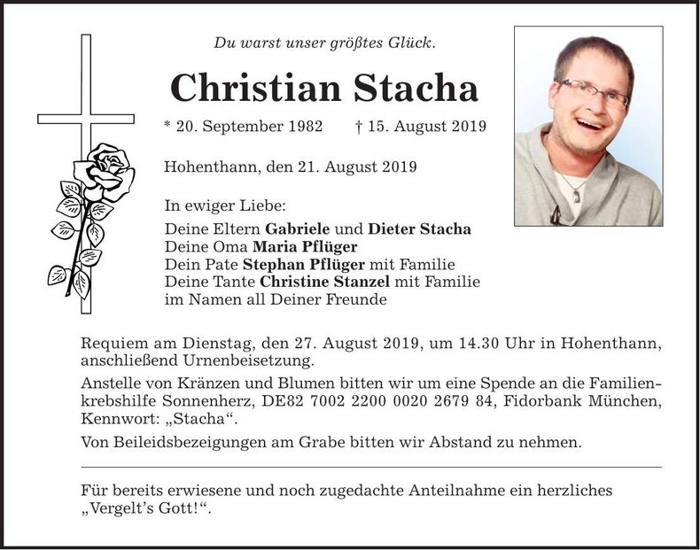Traueranzeige Christian Stacha