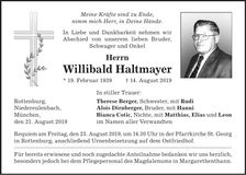 Traueranzeige Willibald Haltmayer
