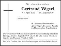 Traueranzeige Gertraud Vögerl
