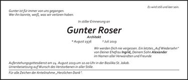 Traueranzeige Gunter Roser