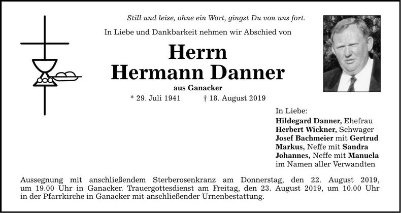 Traueranzeige Hermann Danner